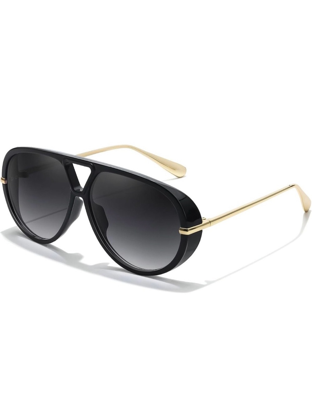 TJUTR Women’s Oversized Black and Gold Aviator Sunglasses - One Size